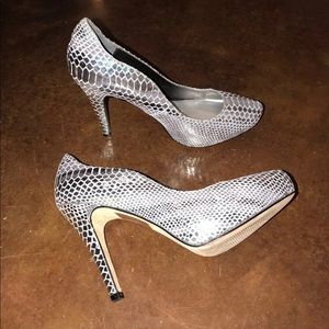 WHBM Silver Snake print pumps!